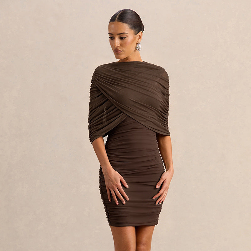 Damen Figurumspielendes Abendkleid mit raffiniertem Drapierdesign und schulterfreier Silhouette Drune