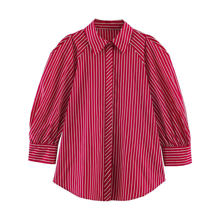 Damen Längsgestreifte Oversize-Hemdbluse mit betonten Puffärmeln Drune