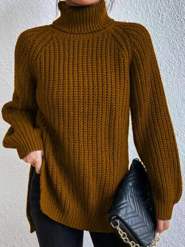 Damen Grobstrickpullover mit hohem Kragen und strukturiertem Muster Drune