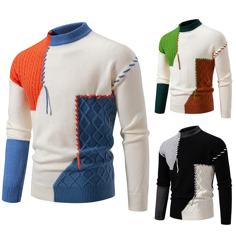 Herren modischer Strickpullover mit kreativen Zopf- und Farbblockdesign Drune