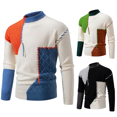 Herren modischer Strickpullover mit kreativen Zopf- und Farbblockdesign Drune