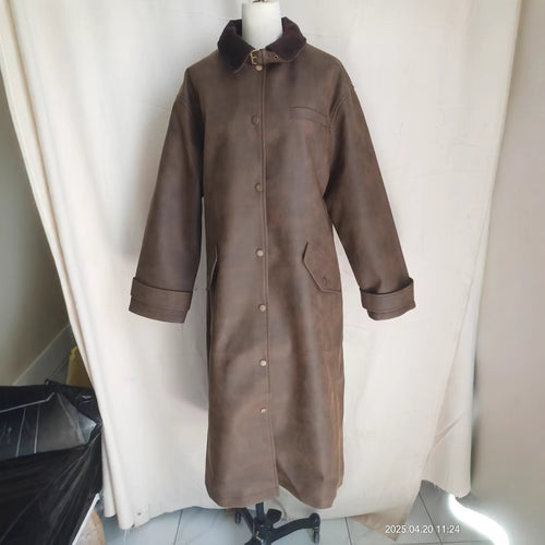 Damen nan extra langer Oversize Kunstledermantel mit verstellbarem Halsriemen, Druckknopffront, Pattentaschen und weiten Ärmeln Drune