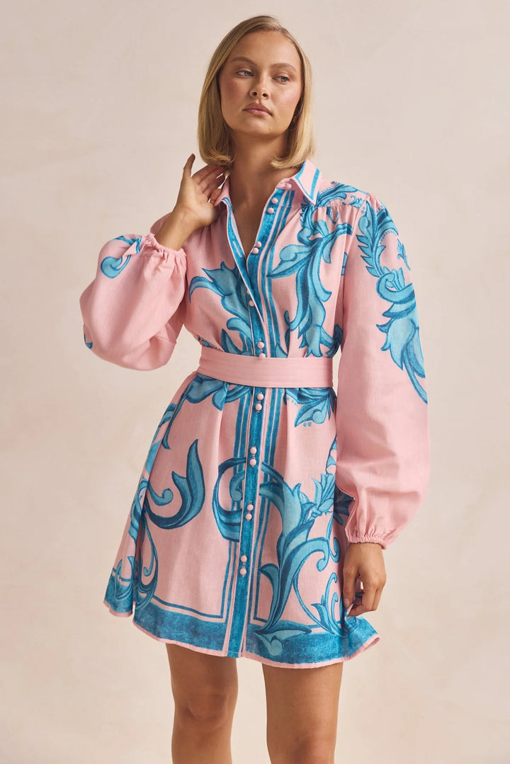 Damen Shirtkleid mit geschmeidigen Puffärmeln und floralem Design Drune