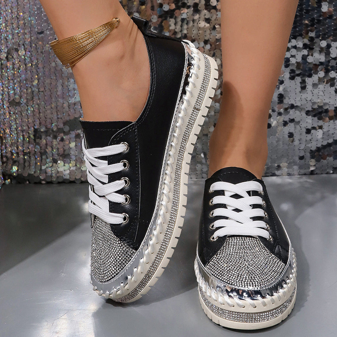 Damen Glamouröse Sneaker mit funkelndem Strass und trendiger Profilsohle Drune