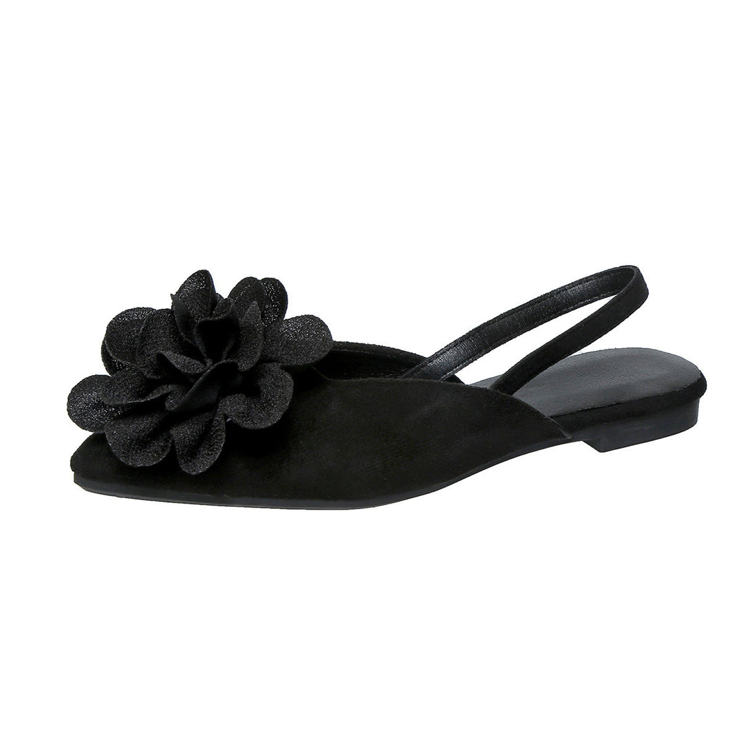 Damen Slingback-Mules mit spitzer Zehenpartie und großer Blumenapplikation Drune