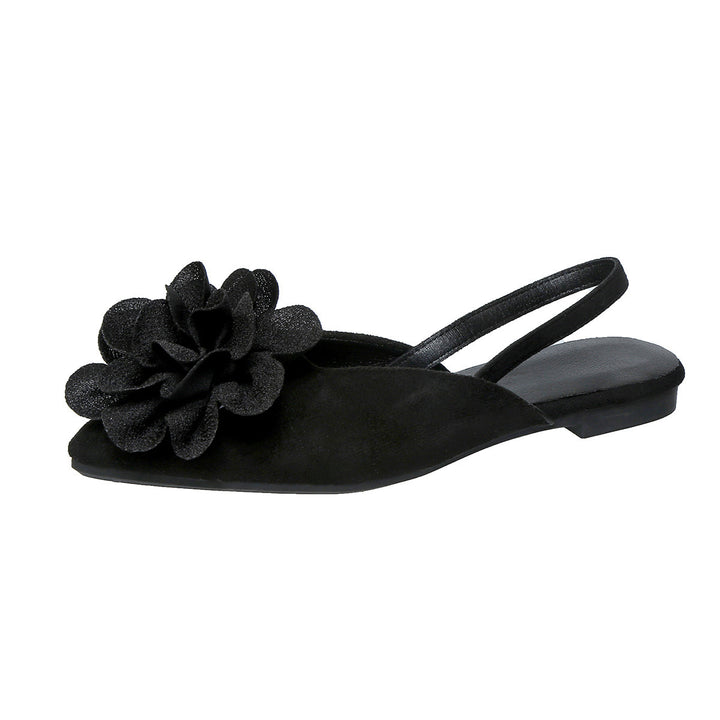 Damen Slingback-Mules mit spitzer Zehenpartie und großer Blumenapplikation Drune