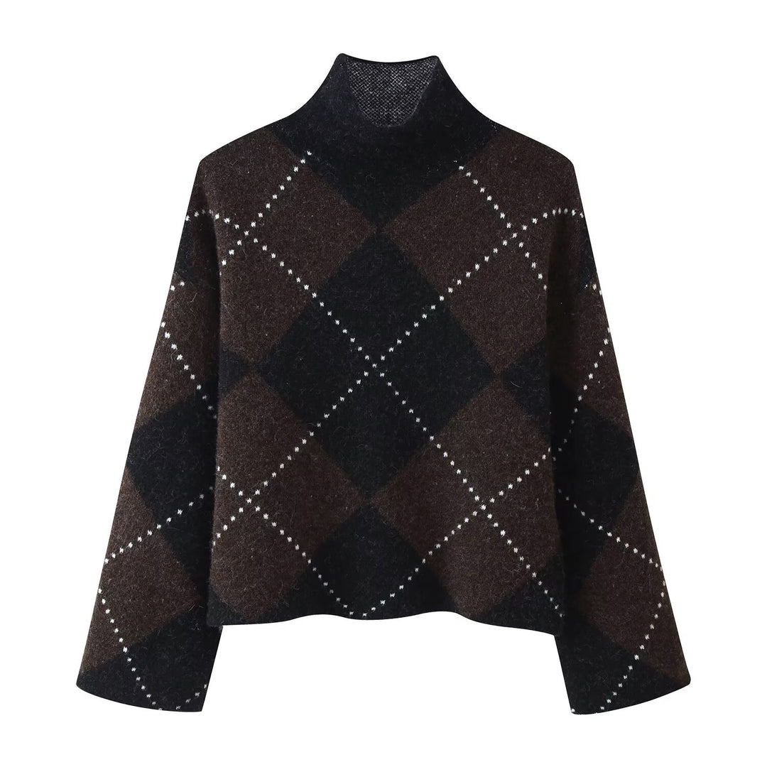 Damen Strick‑Set aus Rollkragen‑Poncho und Minirock mit Argyle‑Muster Drune