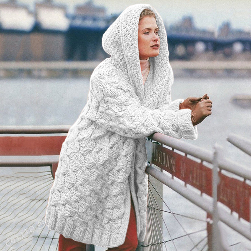 Damen Grobstrick-Cardigan mit Kapuze und strukturiertem Muster Drune