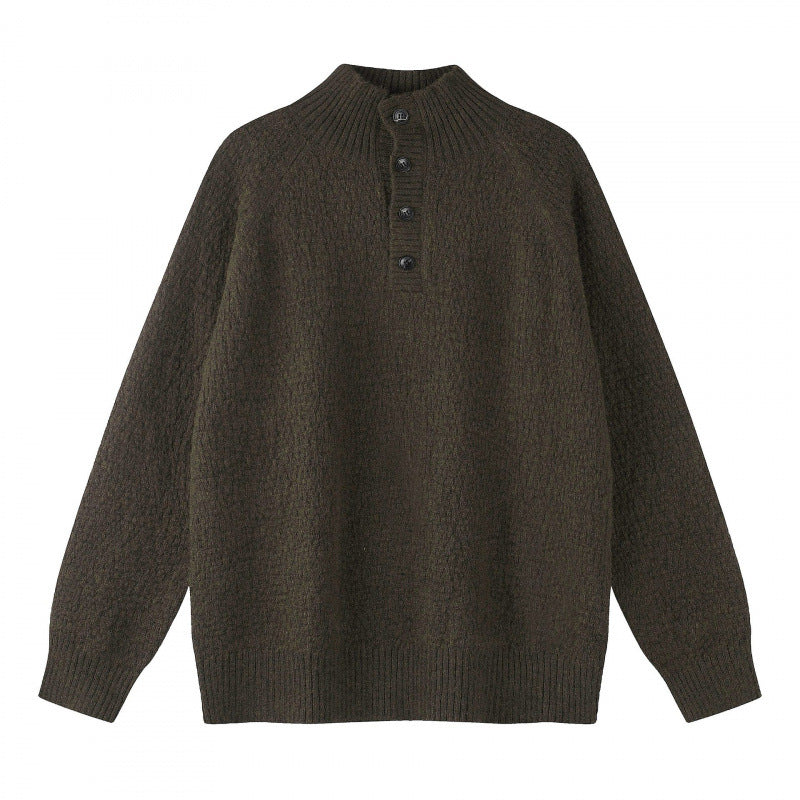Unisex Strukturierter Halbzip-Strickpullover mit Henley-Knopfleiste und Raglanärmeln Drune
