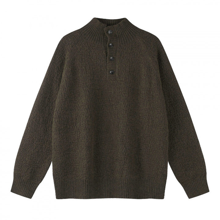 Unisex Strukturierter Halbzip-Strickpullover mit Henley-Knopfleiste und Raglanärmeln Drune