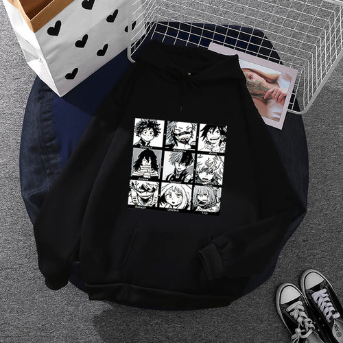 Unisex nan Kapuzenpullover mit quadratischer Manga-Charakter-Collage, leicht oversizeder Schnitt und Kängurutasche Drune