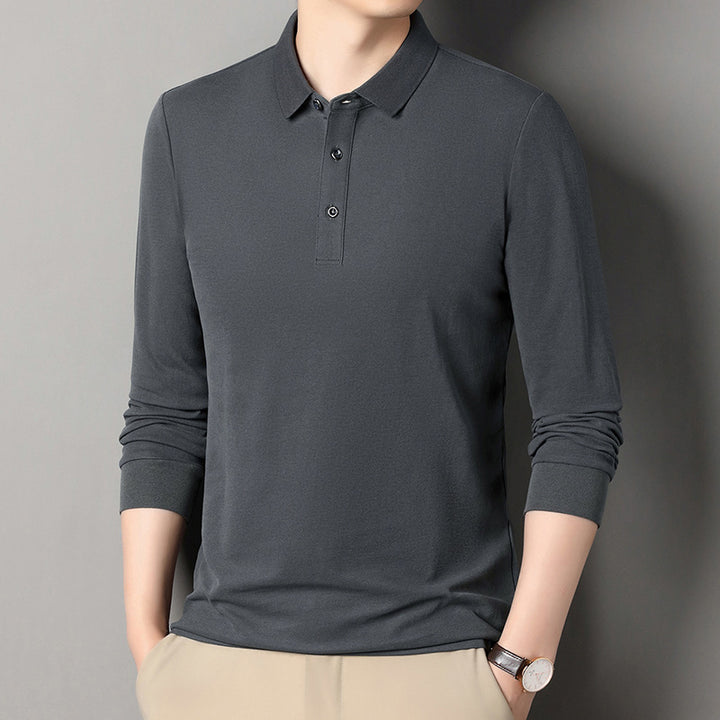 Herren Langarm‑Polo aus atmungsaktivem Baumwoll‑Stretch mit feinem Polokragen Drune
