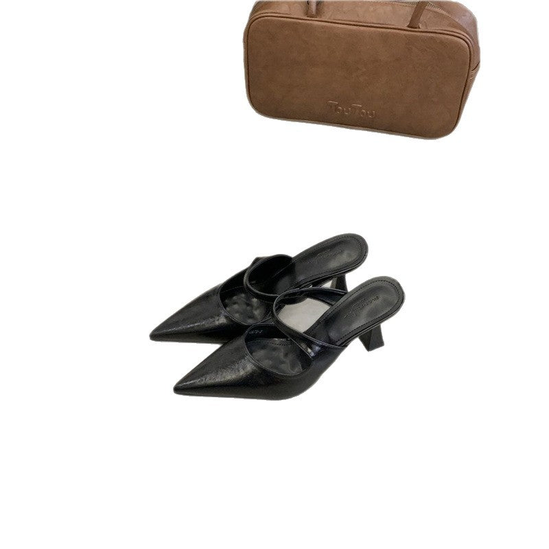 Damen Spitz zulaufende Mule mit Fersenriemchen und skulpturiertem mittelhohem Absatz Drune