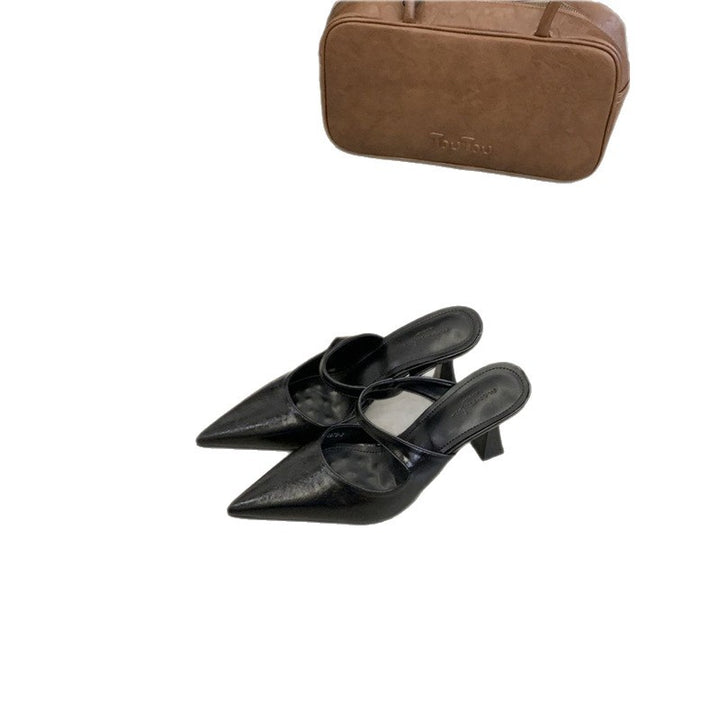 Damen Spitz zulaufende Mule mit Fersenriemchen und skulpturiertem mittelhohem Absatz Drune
