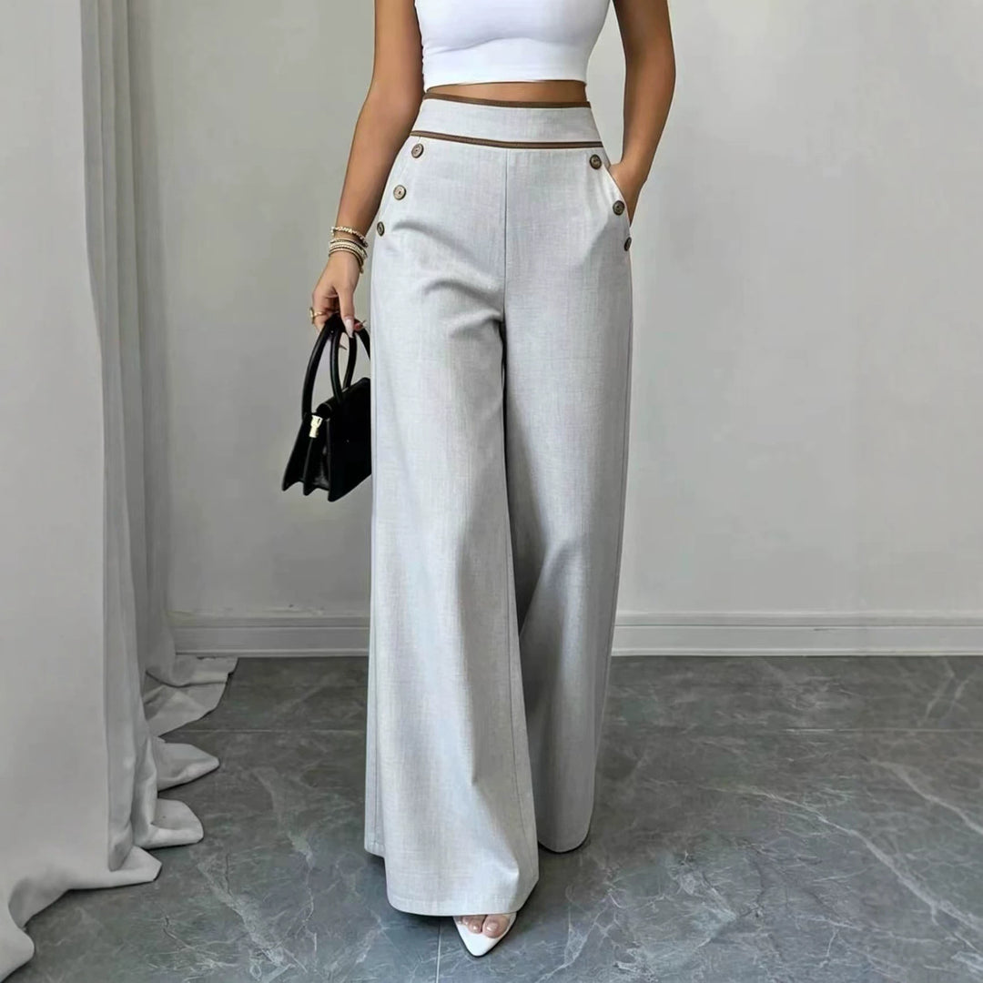 Damen Hochtaillierte Palazzo-Hose mit Zierknöpfen und weitem Bein Drune