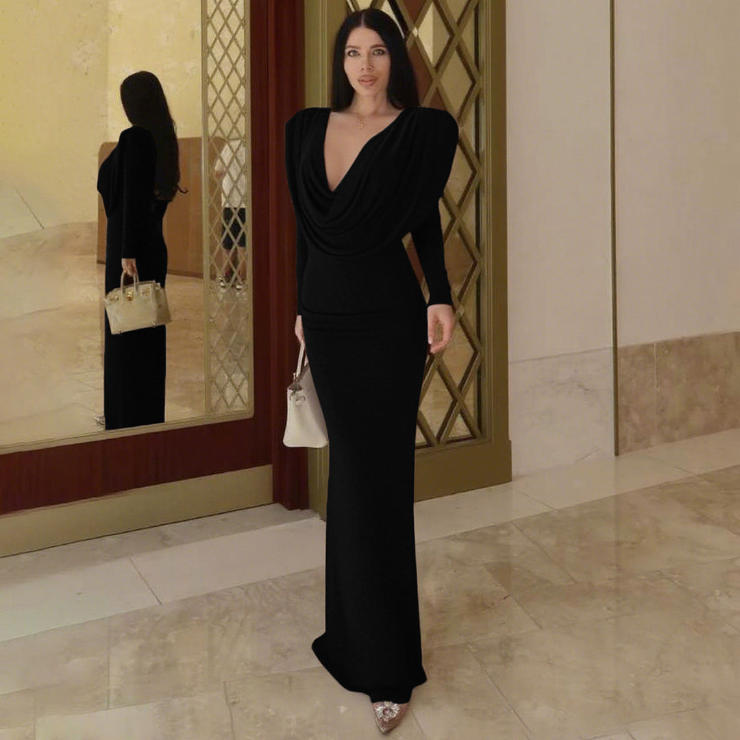 Damen elegantes langes Kleid mit raffiniertem Drapierungsdesign Drune