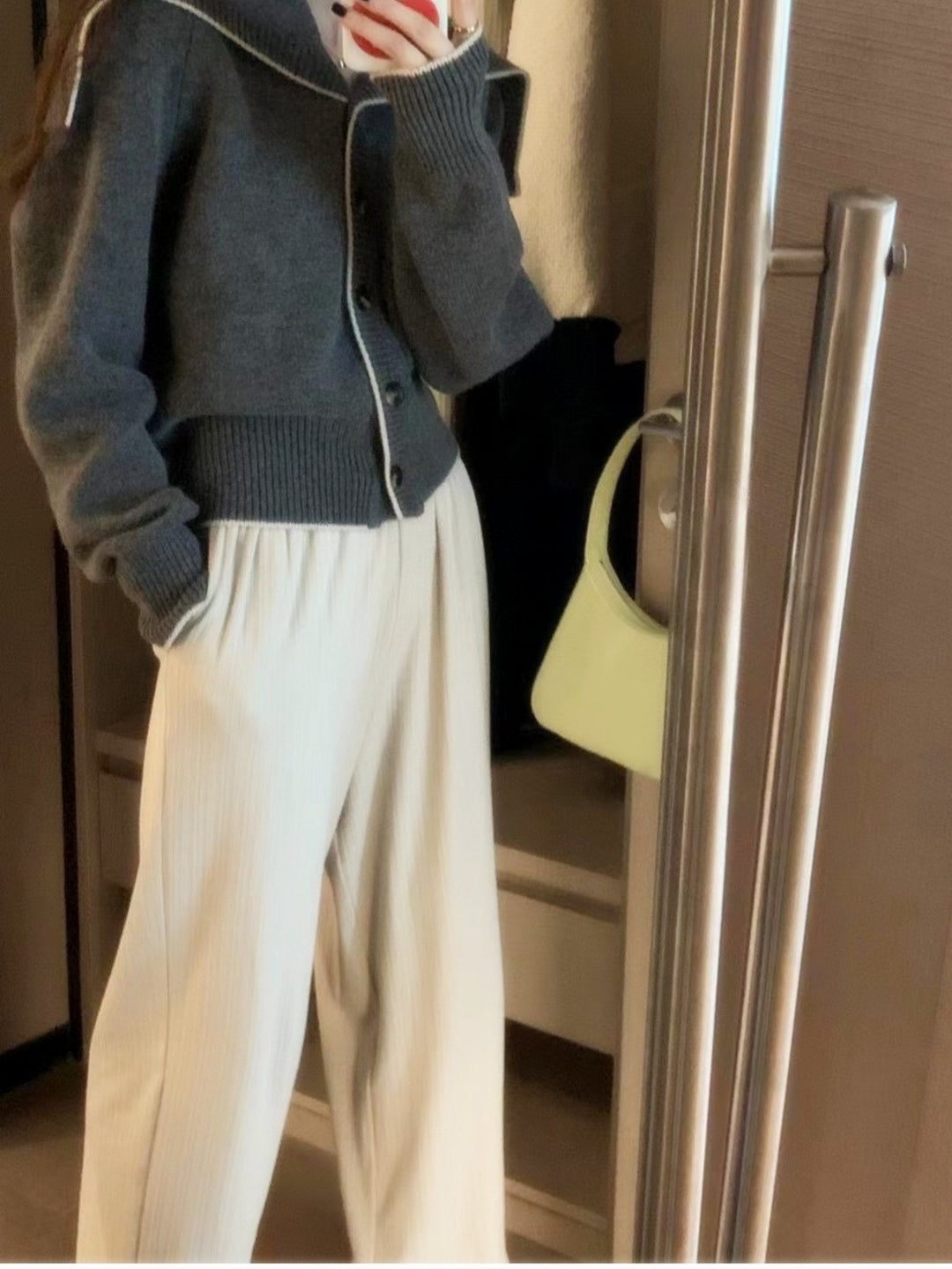 Damen Strickcardigan mit übergroßem Matrosenkragen und kontrastkante Drune