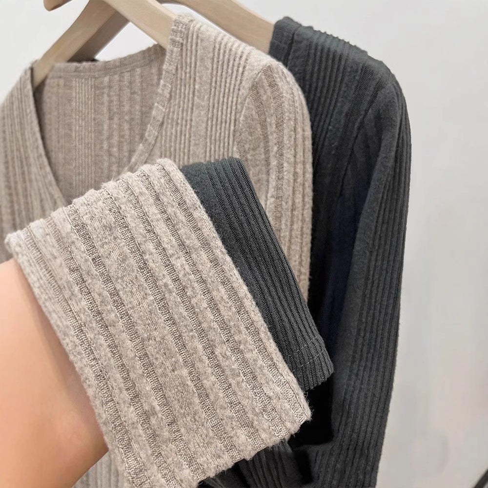 Damen figurbetonter Langarm-Pullover mit Knopfdetails Drune