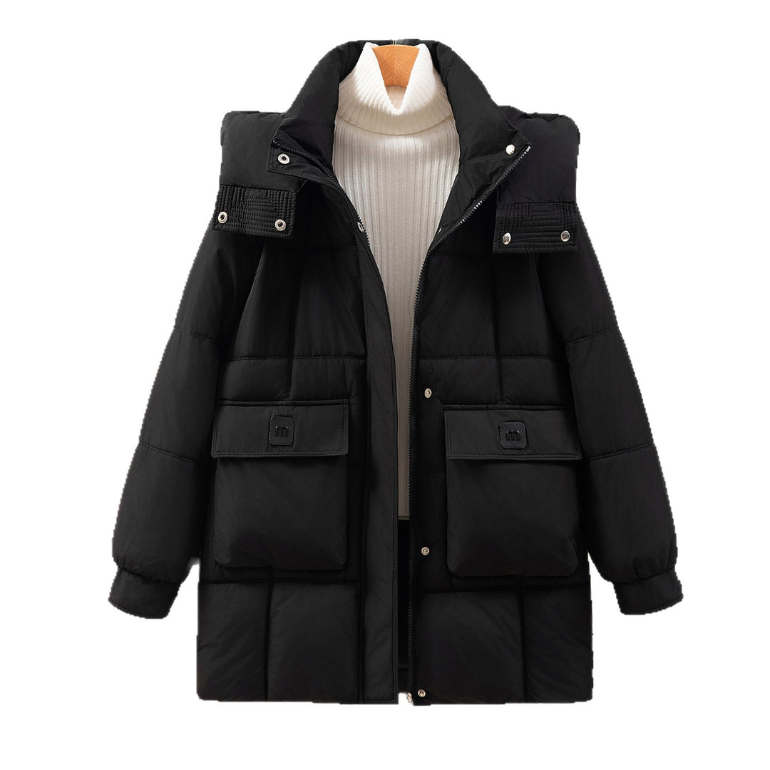 Damen funktionelle und stilvolle Winterjacke mit Taschen und Kapuze Drune