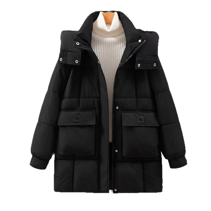 Damen funktionelle und stilvolle Winterjacke mit Taschen und Kapuze Drune