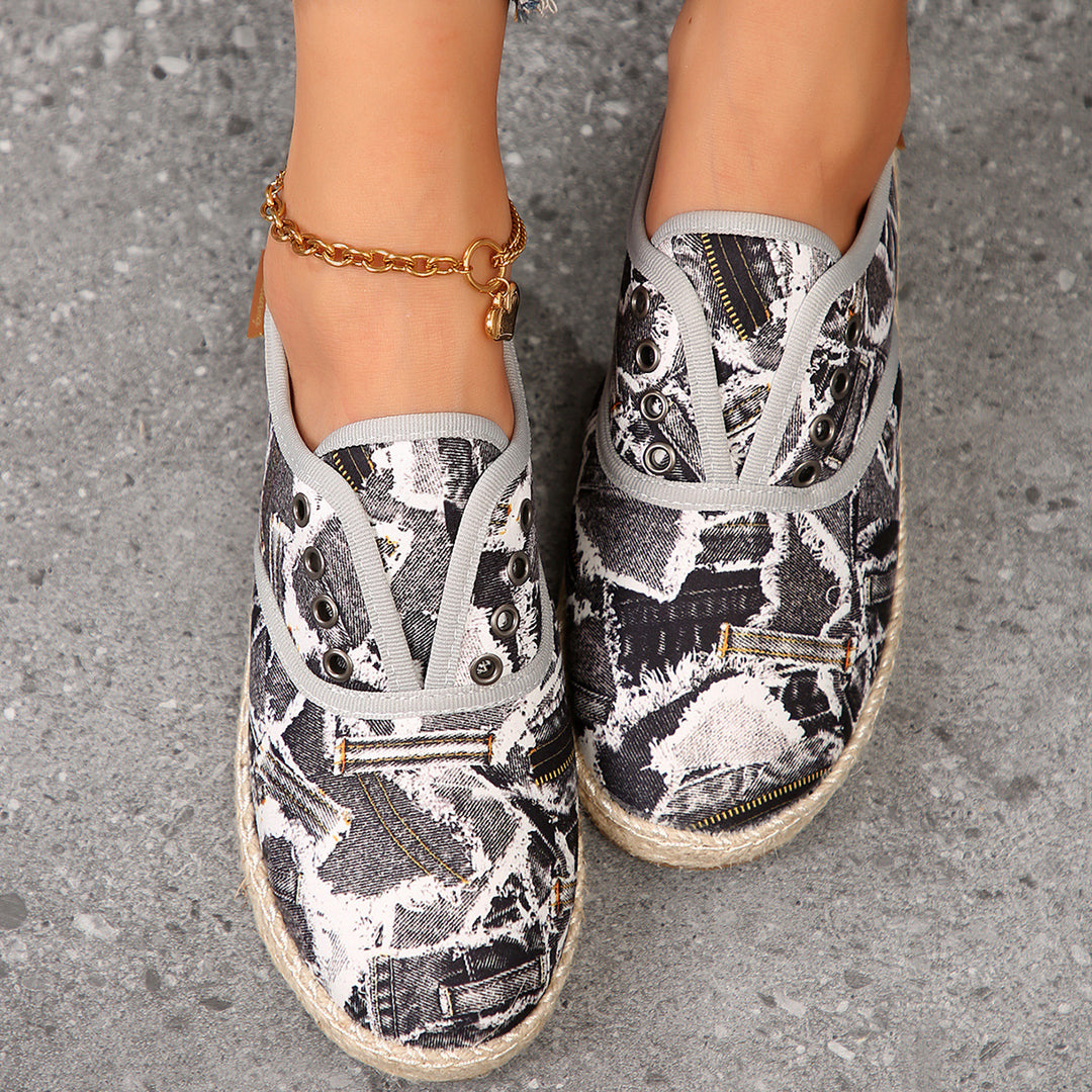 Damen Casual Espadrille Slip-Ons mit stylischem distressed Denim-Muster Drune