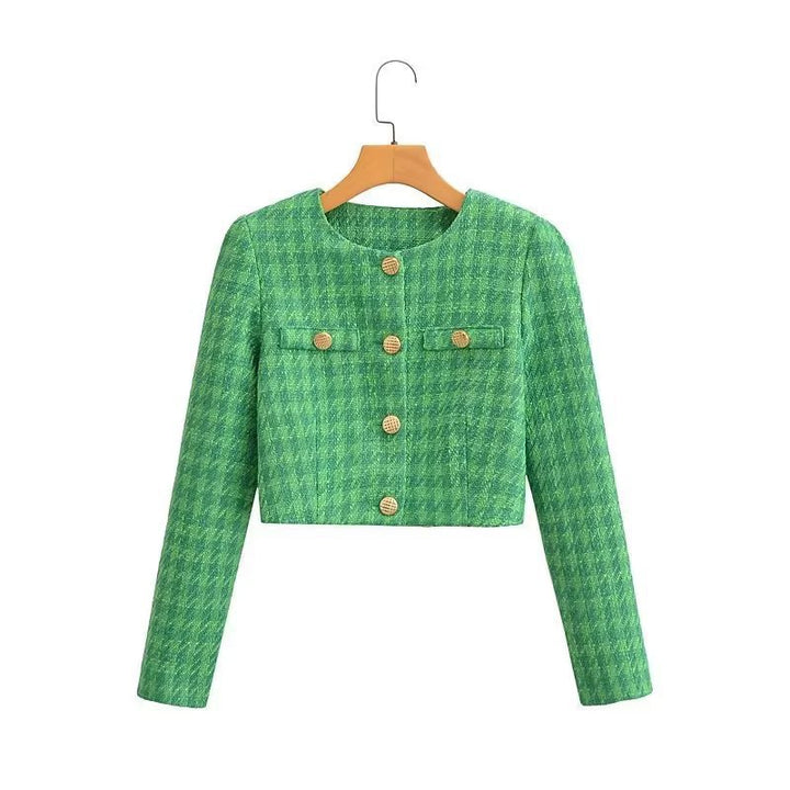 Damen Kurze Bouclé-Jacke mit elegantem Karomuster Drune