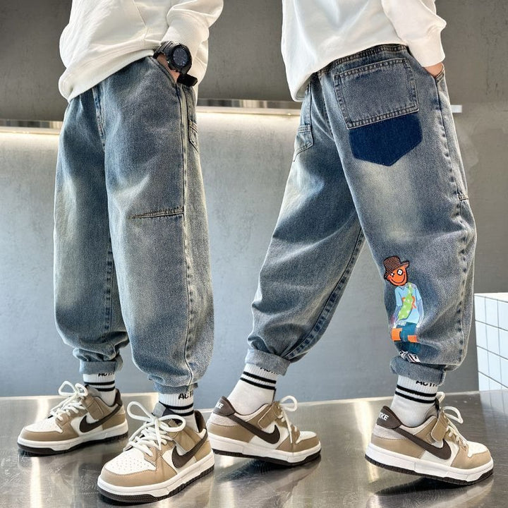 Herren lässige Baggy-Jeans mit farbigen Applikationen Drune