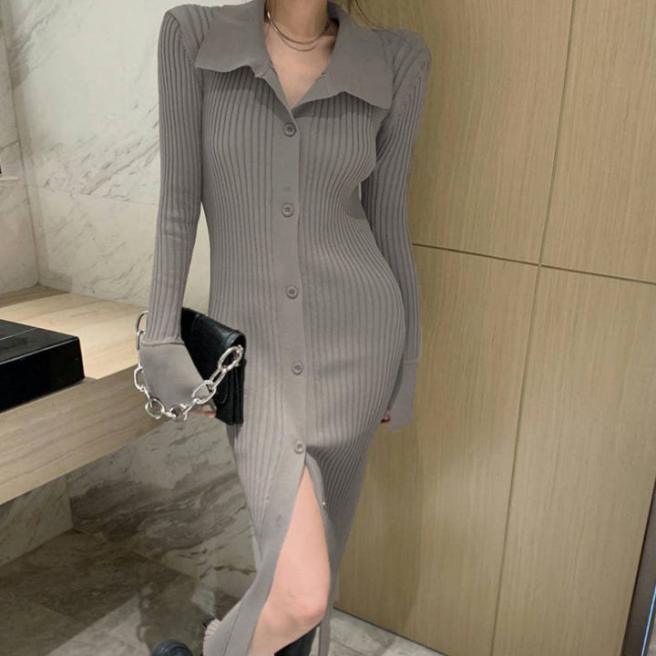 Damen Langärmliges Strickhemd mit modernem Rippdesign Drune