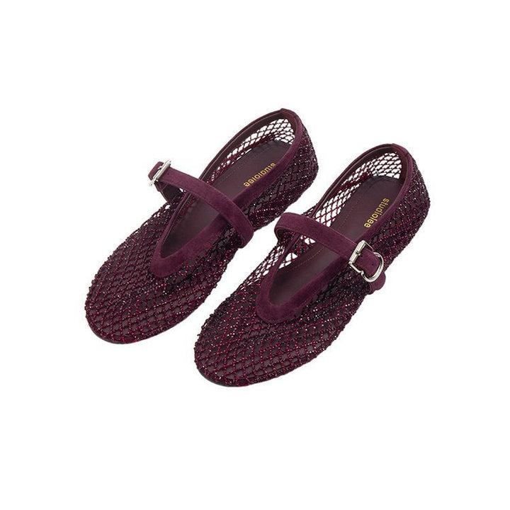 Damen elegante Ballerina-Schuhe mit dekorativem Riemchen und funkelnden Akzenten Drune
