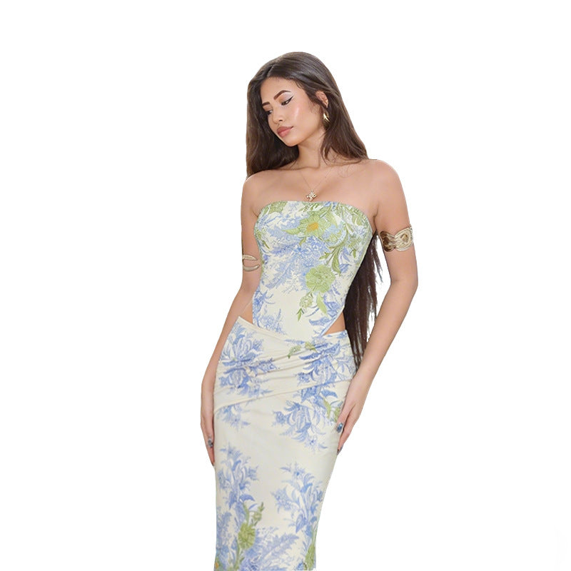Damen Elegantes Maxikleid mit floralem Muster und figurbetontem Schnitt Drune
