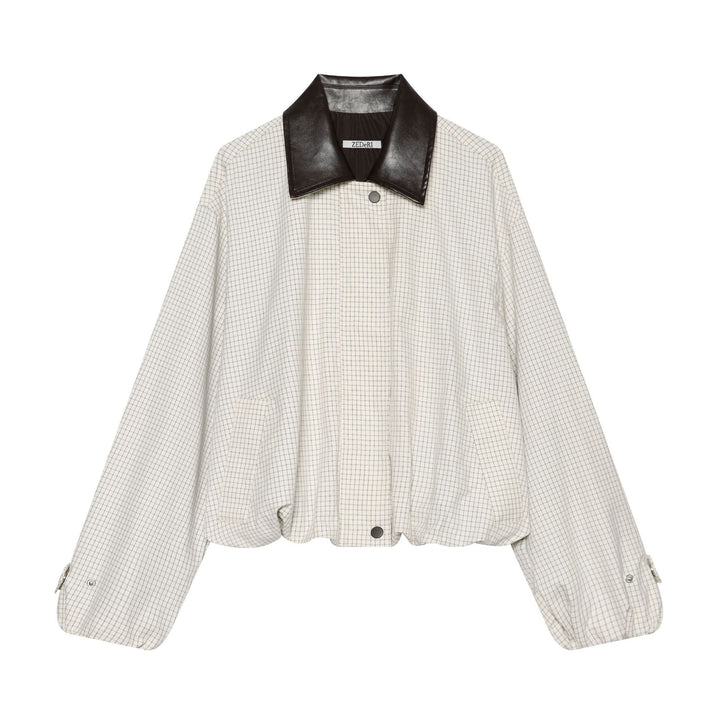Damen Cropped-Boxy-Übergangsjacke mit Karomuster und kontrastierendem Kunstlederkragen Drune