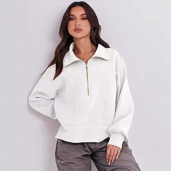 Damen lässiger Pullover mit Stehkragen und Reißverschluss Drune