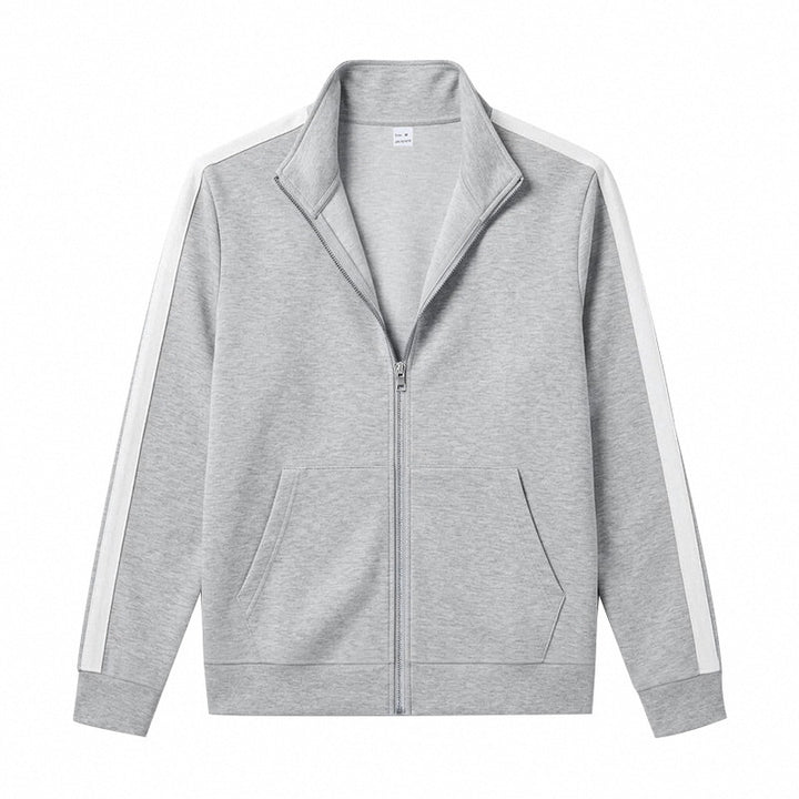 Herren Sportliche Zip-Trackjacke mit Stehkragen, Kontraststreifen an den Ärmeln und Kängurutaschen Drune
