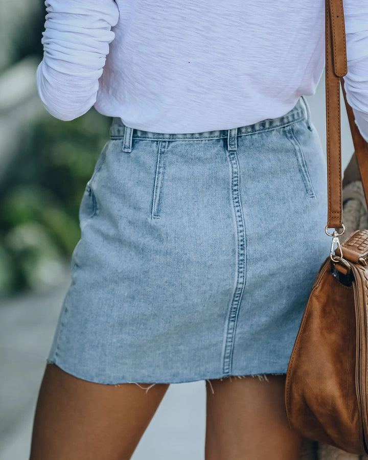 Damen Jeansrock mit asymmetrischem Schnitt und Knopfleiste Drune