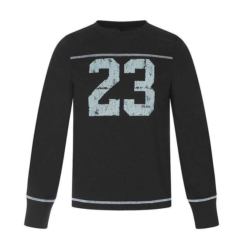 Herren Langarm-Sweatshirt mit Rundhalsausschnitt und sportischem Nummern-Print Drune