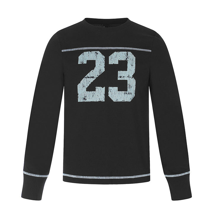 Herren Langarm-Sweatshirt mit Rundhalsausschnitt und sportischem Nummern-Print Drune
