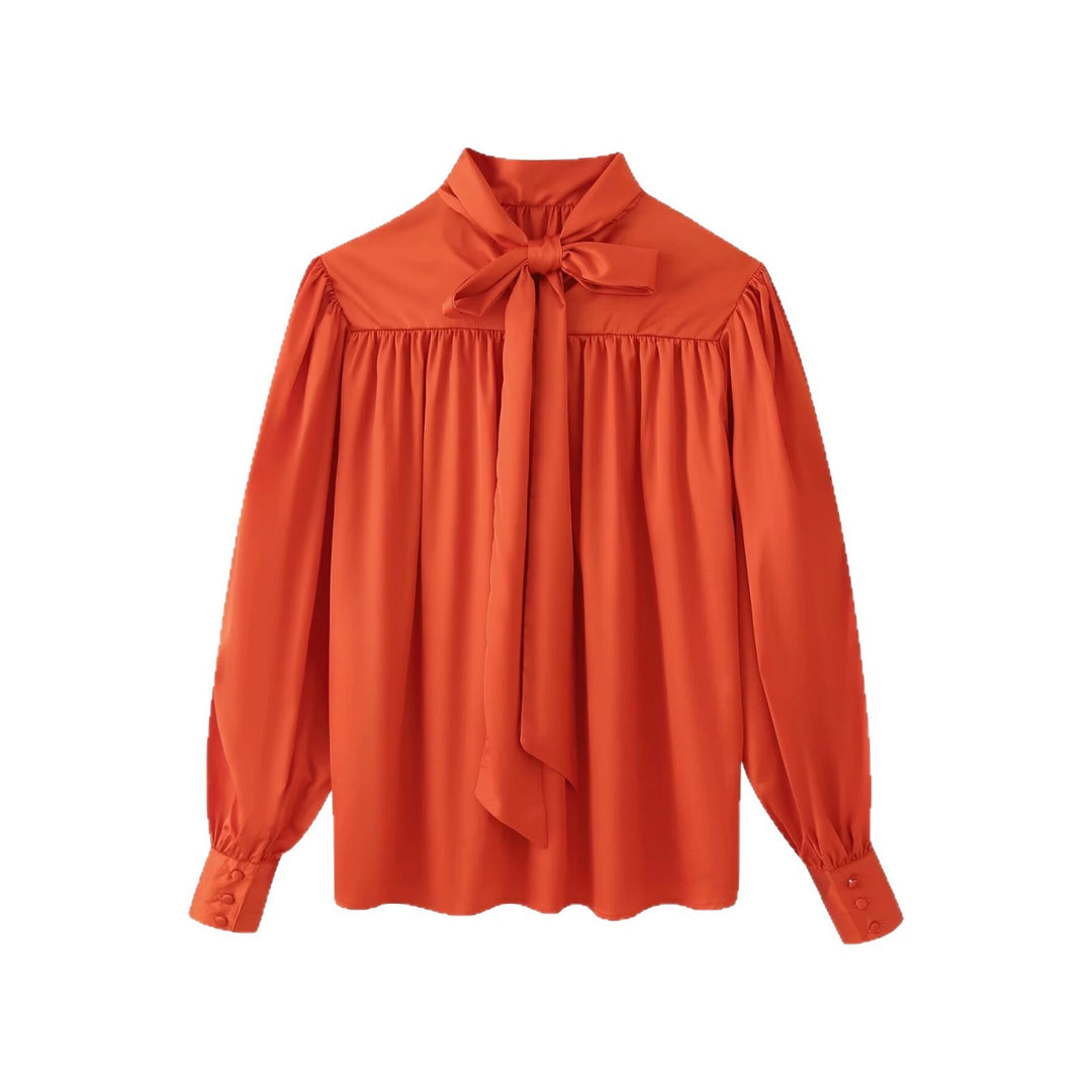 Damen Seidenähnliche Schluppebluse mit geraffter Schulterpasse und Ballonärmeln Drune