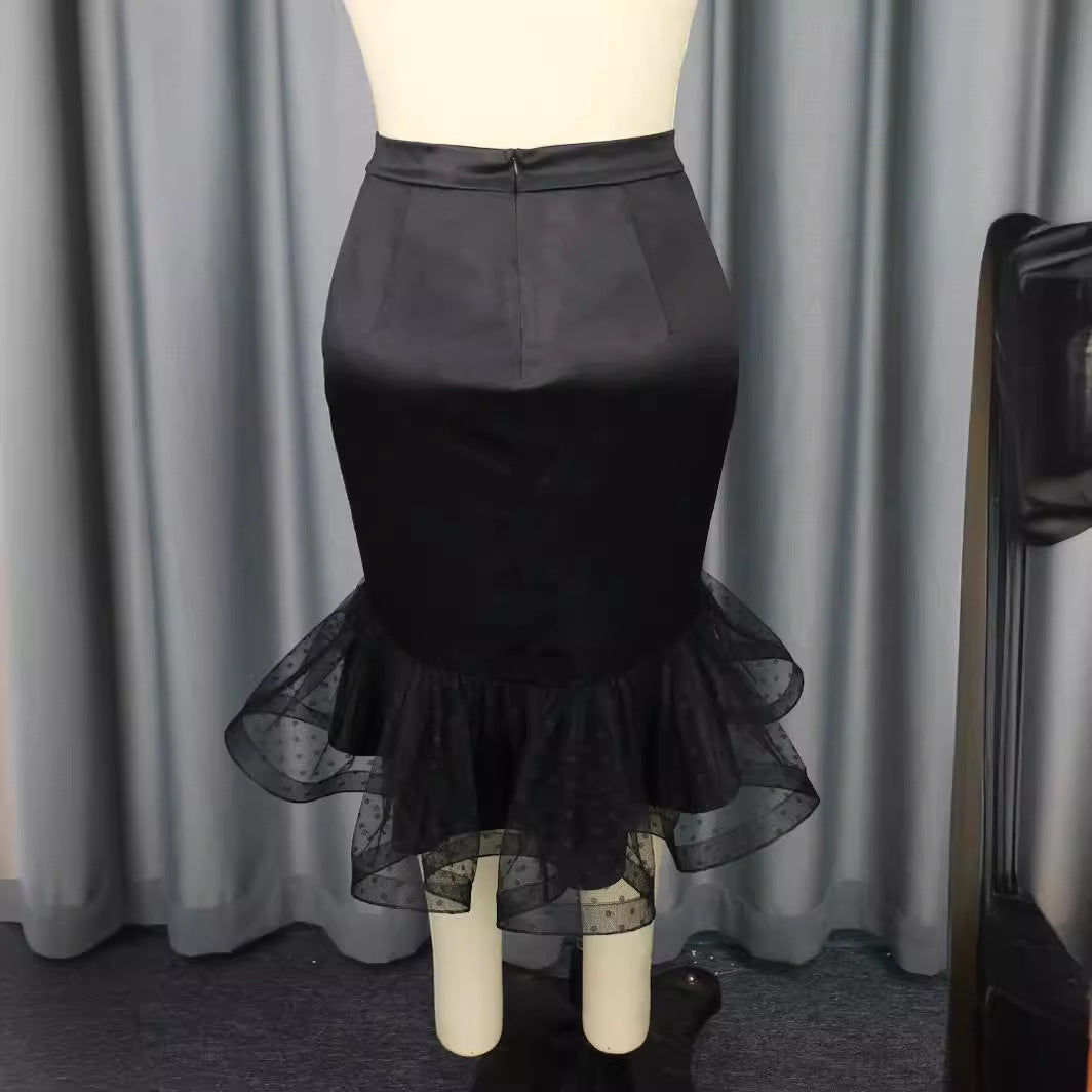Damen eleganter Bleistiftrock mit voluminösem Tüllsaum Drune