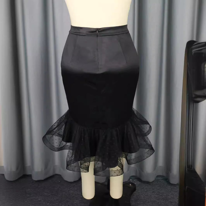 Damen eleganter Bleistiftrock mit voluminösem Tüllsaum Drune