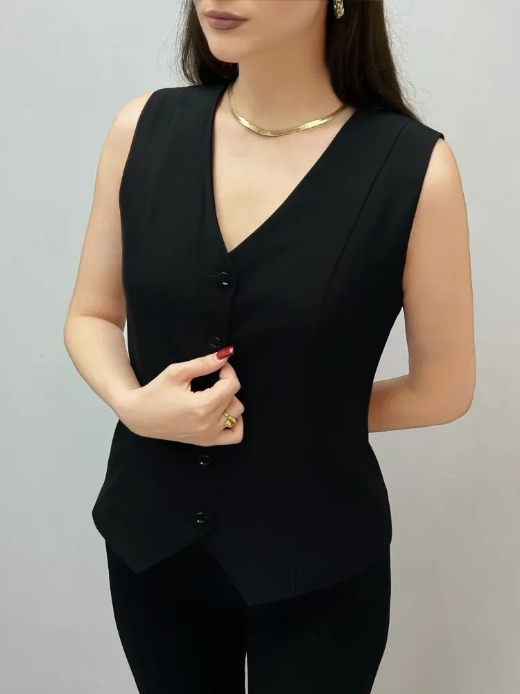 Damen Weste mit elegantem V-Ausschnitt und dekorativen Knöpfen Drune