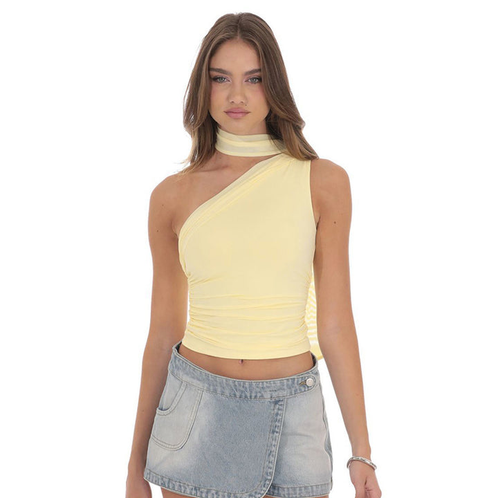 Damen asymmetrisches Wickeloberteil mit hohem Kragen und eleganter Taillierung Drune