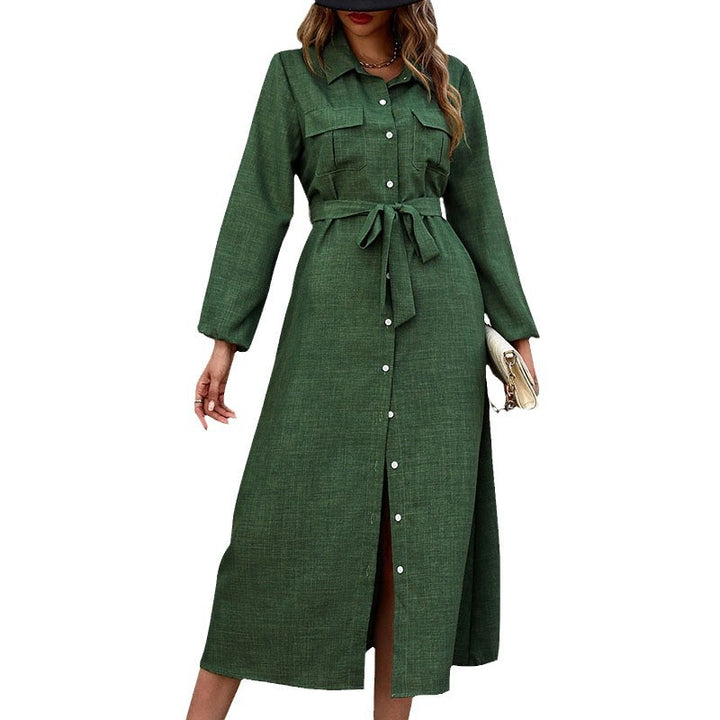Damen Hemdkleid mit Bindegürtel und aufgesetzten Taschen Drune