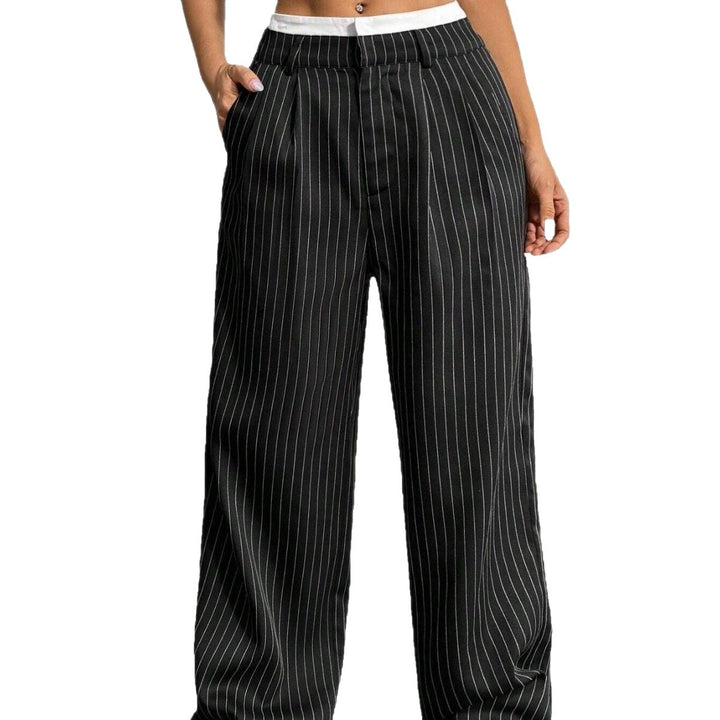 Damen Elegante und locker geschnittene Business-Hosen mit Streifen Drune
