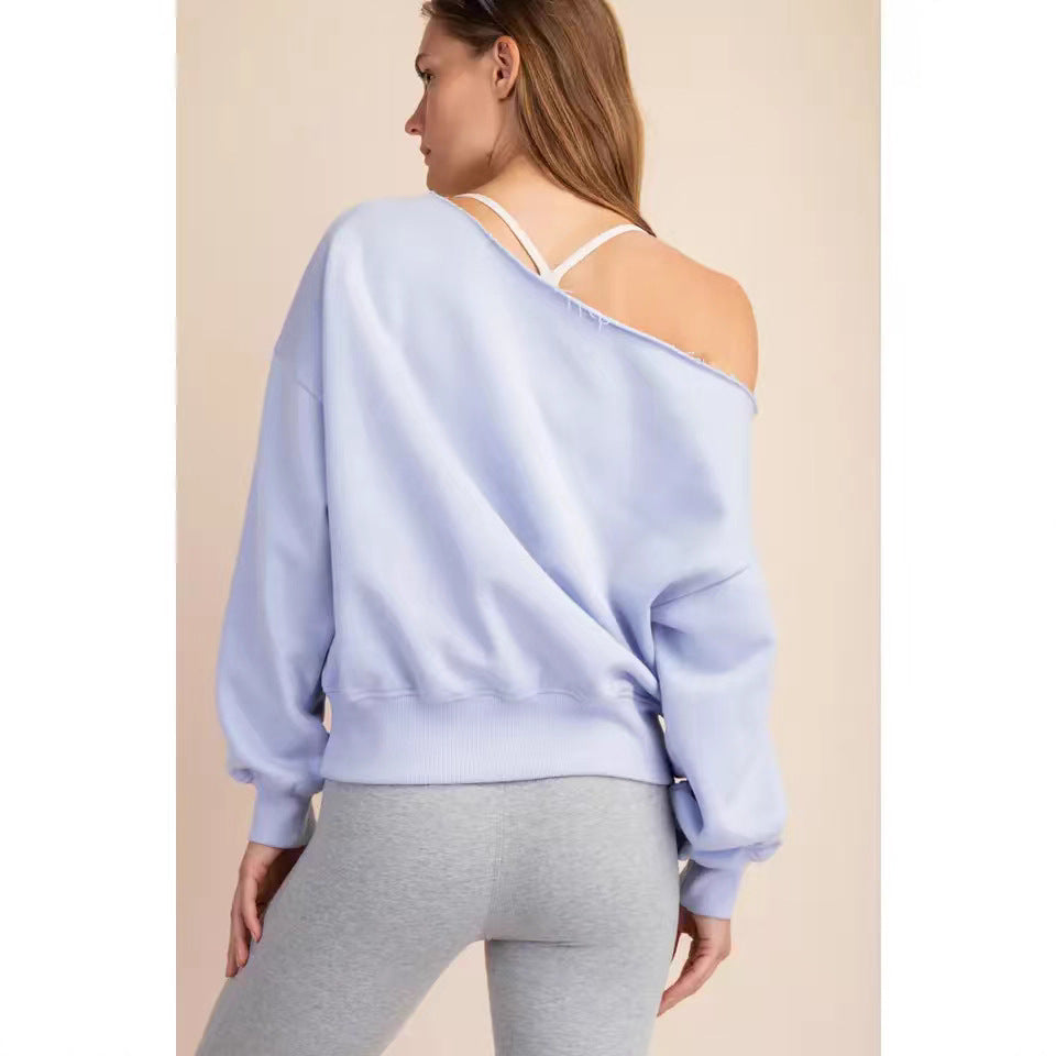 Damen lässiger Oversized Sweatshirt mit asymmetrischem Ausschnitt und hohen Bündchen Drune