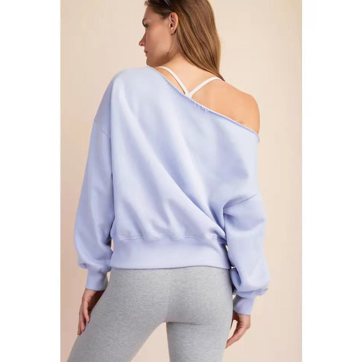 Damen lässiger Oversized Sweatshirt mit asymmetrischem Ausschnitt und hohen Bündchen Drune
