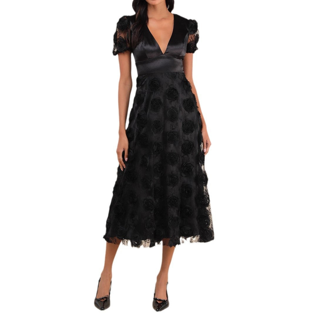Damen Elegantes Maxikleid mit floralem Spitzenbesatz Drune