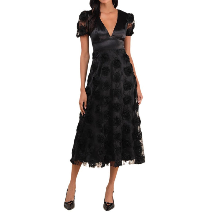 Damen Elegantes Maxikleid mit floralem Spitzenbesatz Drune