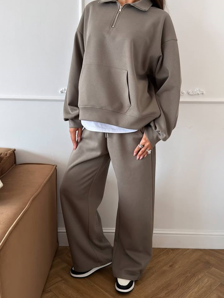 Drune | Halbhals Pullover Sweatshirt und Weit Geschnittene Hose Zweiteiler Anzug