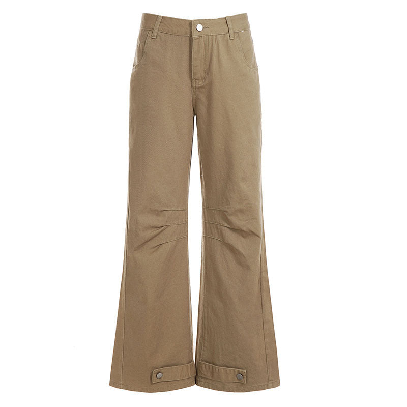 Damen Weite High‑Waist Schlaghose mit verstellbaren Knopfmanschetten und Knieabnähern Drune