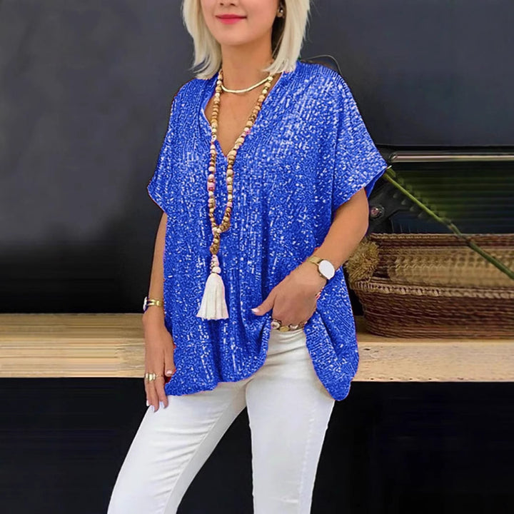 Damen Glitzerndes Tunika-Shirt mit V-Ausschnitt Drune